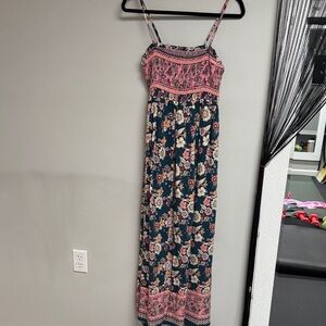 Cupshe Navy and Pink Floral Maxi Dress